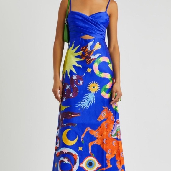 ALEMAIS Guardian Printed Satin Keyhole Midi Dress size US 6 - Picture 2 of 9